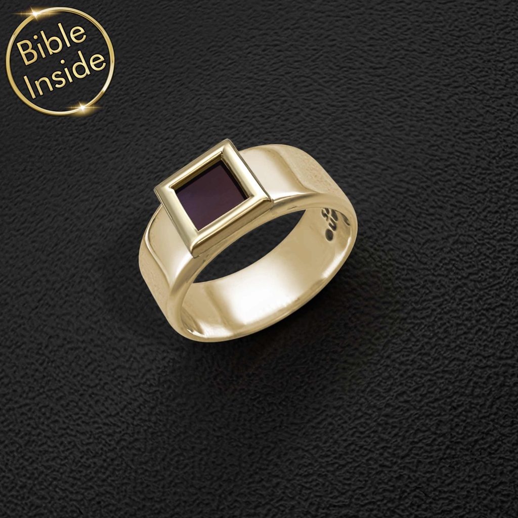 Bible With Rings Featuring Scripture Inlaid in Silver and Gold Bands from Nano Jewelry